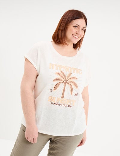 T-shirt droit manches courtes col rond blanc femme grande taille