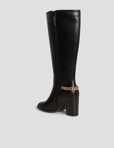 Bottes hautes avec chaînes à talons noir femme