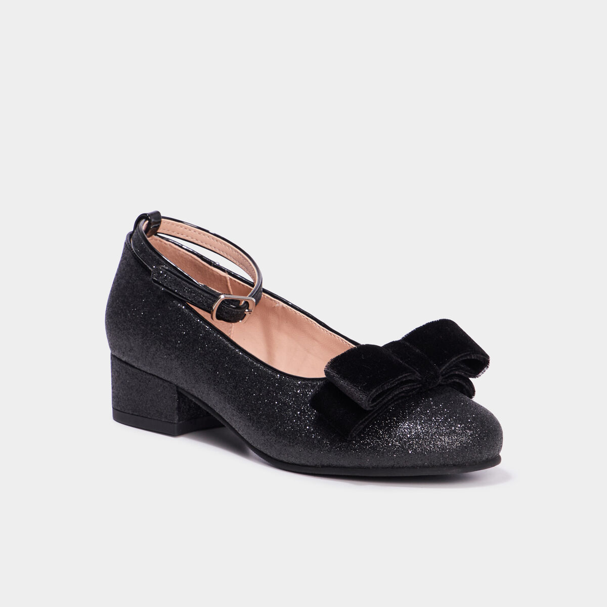 Babies &agrave; talons paillet&eacute;es avec noeuds noir fille