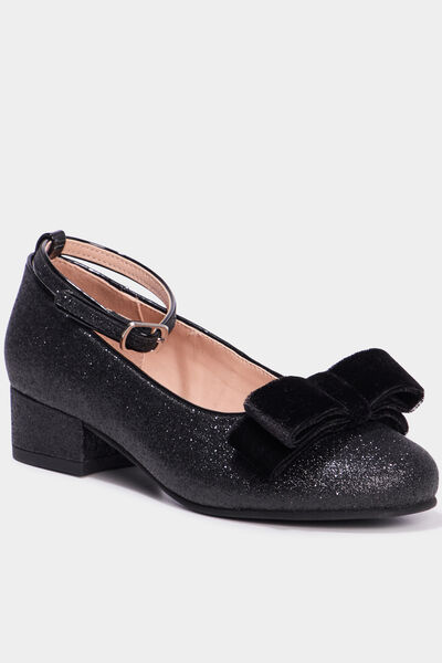 Babies &agrave; talons paillet&eacute;es avec noeuds noir fille