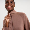 Sweat zipp&eacute; molleton col montant marron cognac femme