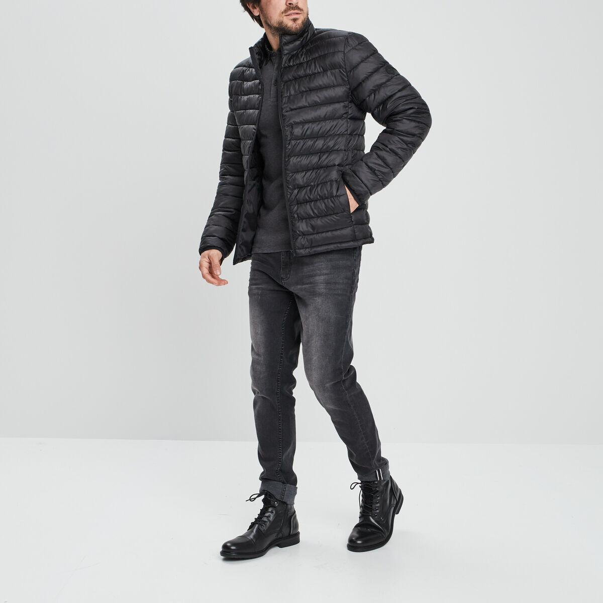 Doudoune droite l&eacute;g&egrave;re d&eacute;perlante noir homme