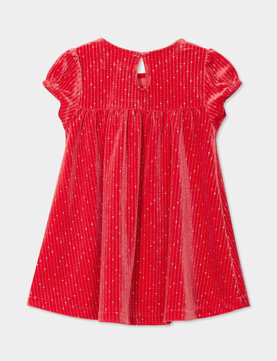 Robe évasée effet velours à strass rouge bébé fille
