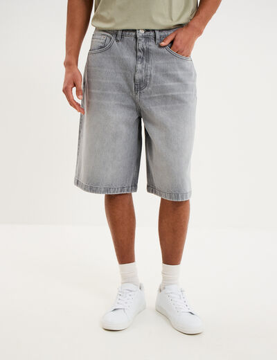 Short bermuda en jean large coton denim gris clair homme
