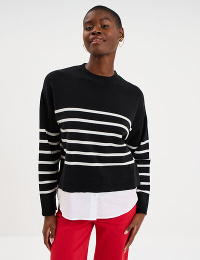 Pull effet 2-en-1 noir femme