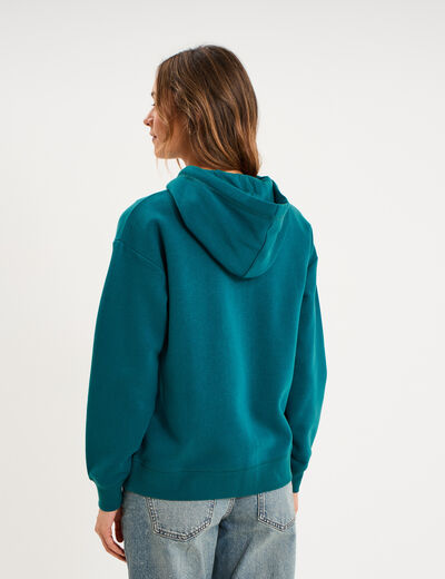 Sweat zipp&eacute; &agrave; capuche vert fonc&eacute; femme