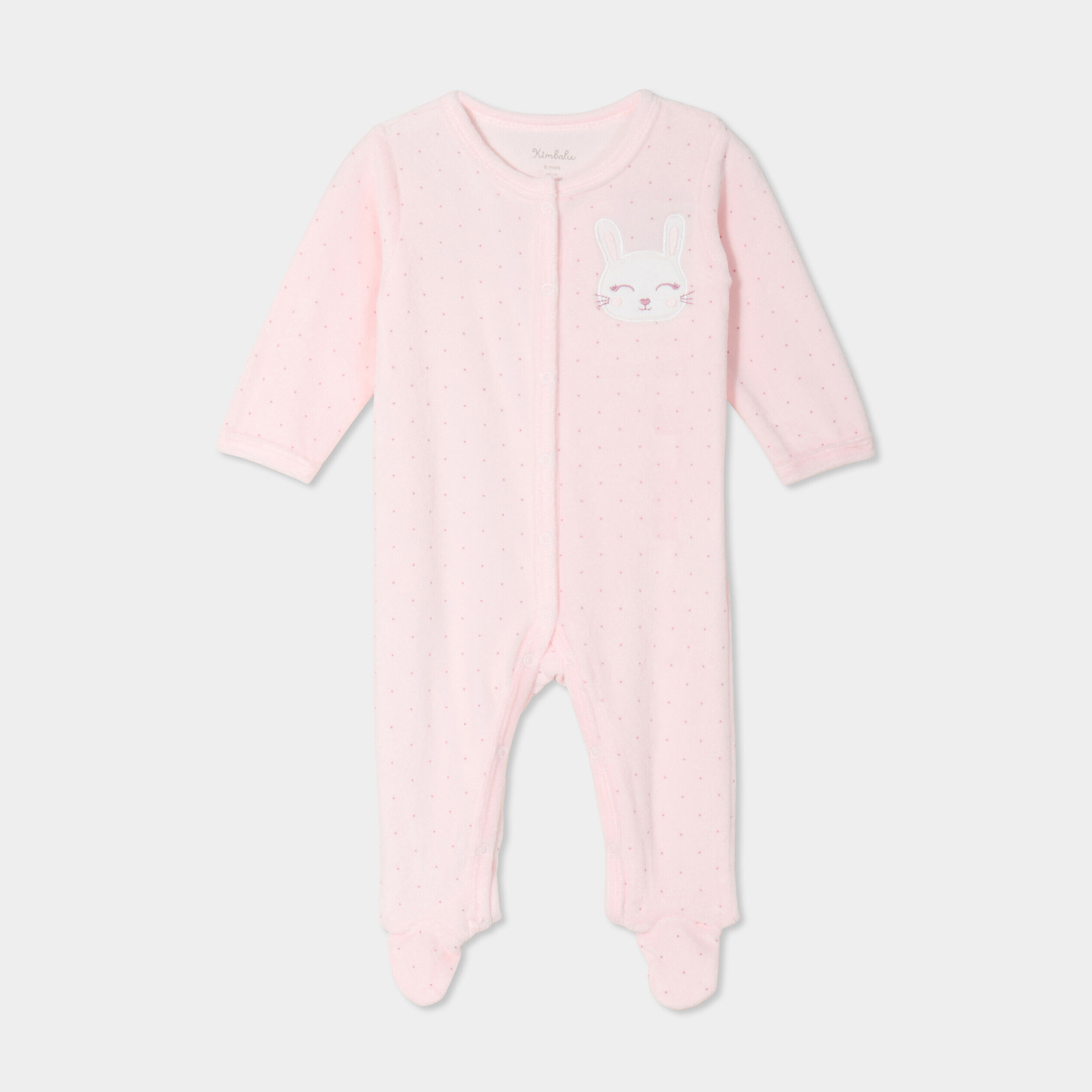 Dors-bien effet velours manches longues rose clair bébé fille