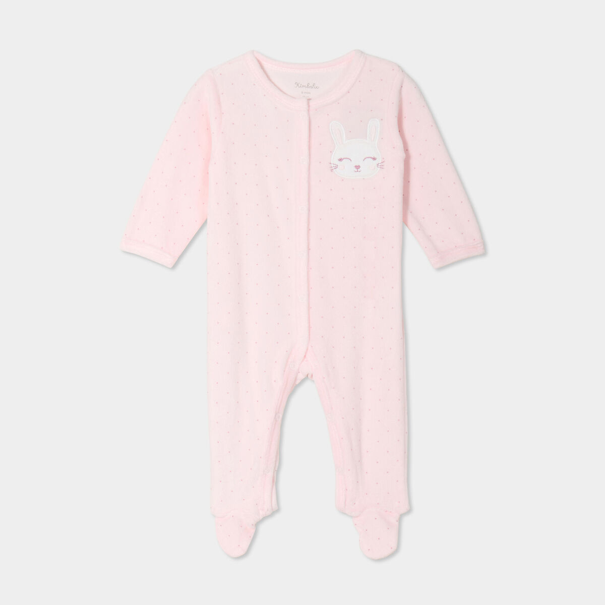 Dors-bien effet velours manches longues rose clair bébé fille