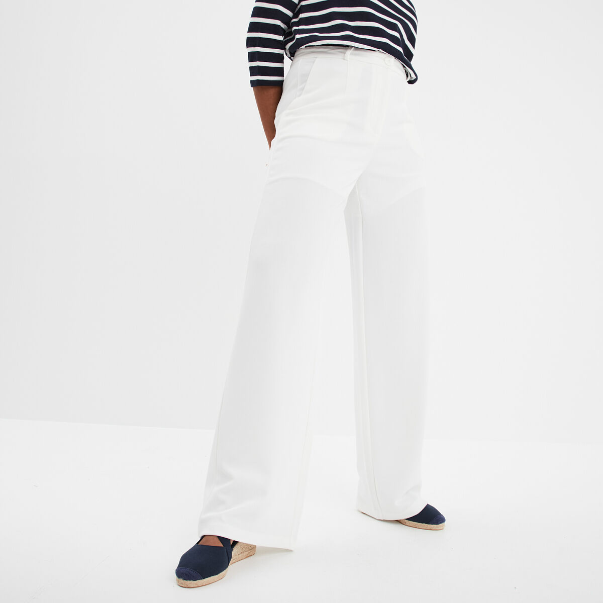 Pantalon large en crêpe blanc femme