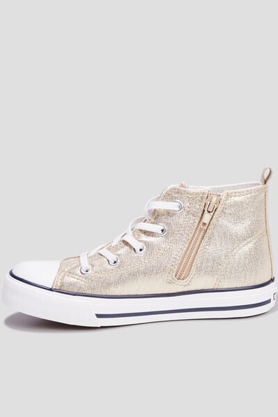 Baskets montantes en toile bout renforc&eacute; jaune or fille