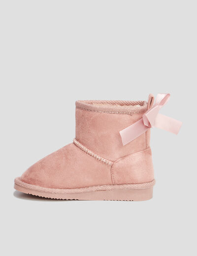 Bottines fourrées avec noeud rose fille