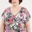 T-shirt col en V manches courtes ecru femme grande taille