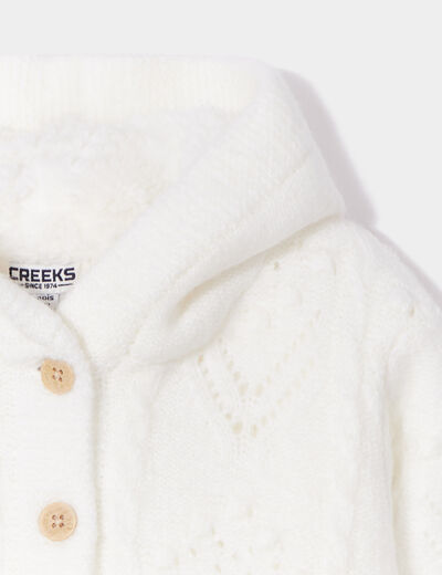 Gilet boutonné à capuche doublé Creeks blanc bébé fille