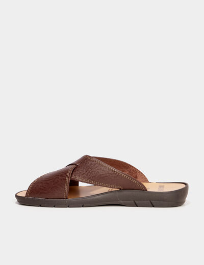 Mules brides croisées en cuir marron homme
