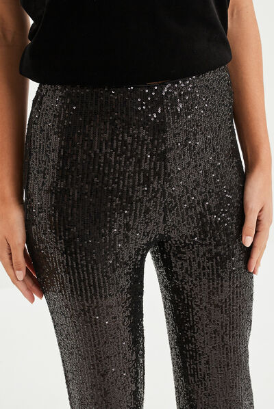 Pantalon bootcut à sequins noir femme