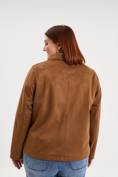 Veste effet su&eacute;dine boutonn&eacute;e marron femme grande taille