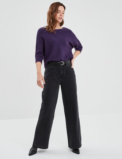 Pull manches 3/4 chauve-souris violet foncé femme