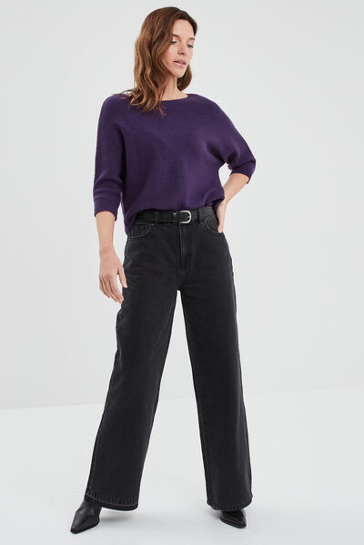 Pull manches 3/4 chauve-souris violet foncé femme