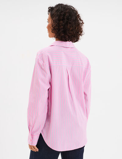 Chemise oversize 1 poche coton rose femme