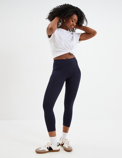 Legging 7/8 &egrave;me taille &eacute;lastiqu&eacute;e bleu marine femme