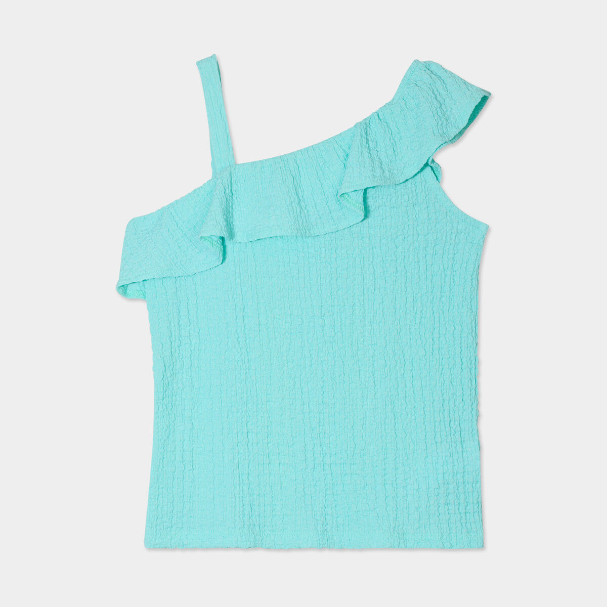 Débardeur asymétrique à volants bleu turquoise fille