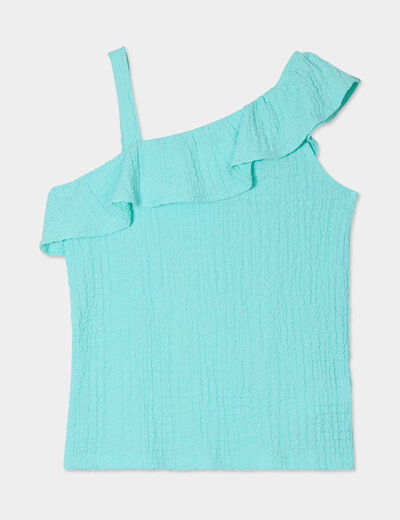 Débardeur asymétrique à volants bleu turquoise fille