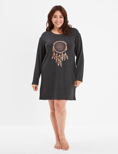 Chemise de nuit courte manches longues gris foncé femme grande taille