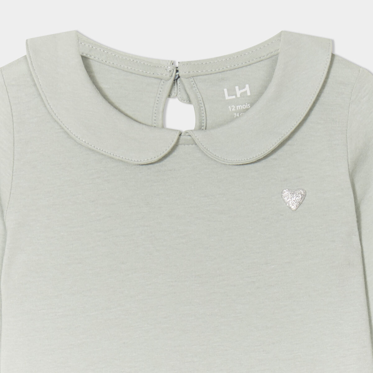 T-shirt col claudine manches longues vert pastel bébé fille