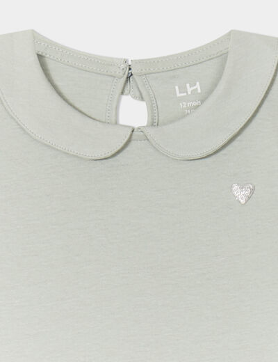 T-shirt col claudine manches longues vert pastel bébé fille