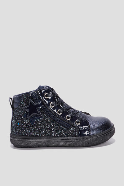 Baskets montantes à paillettes zippées bleu bébé fille