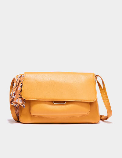 Sac besace détail foulard jaune moutarde femme