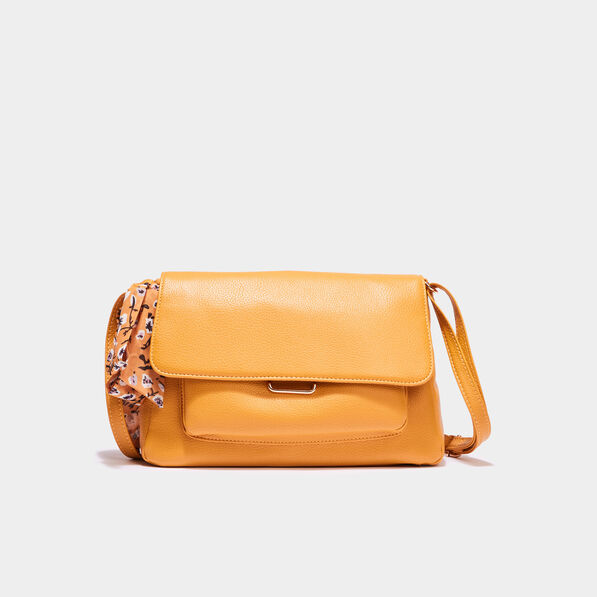 Sac besace détail foulard jaune moutarde femme