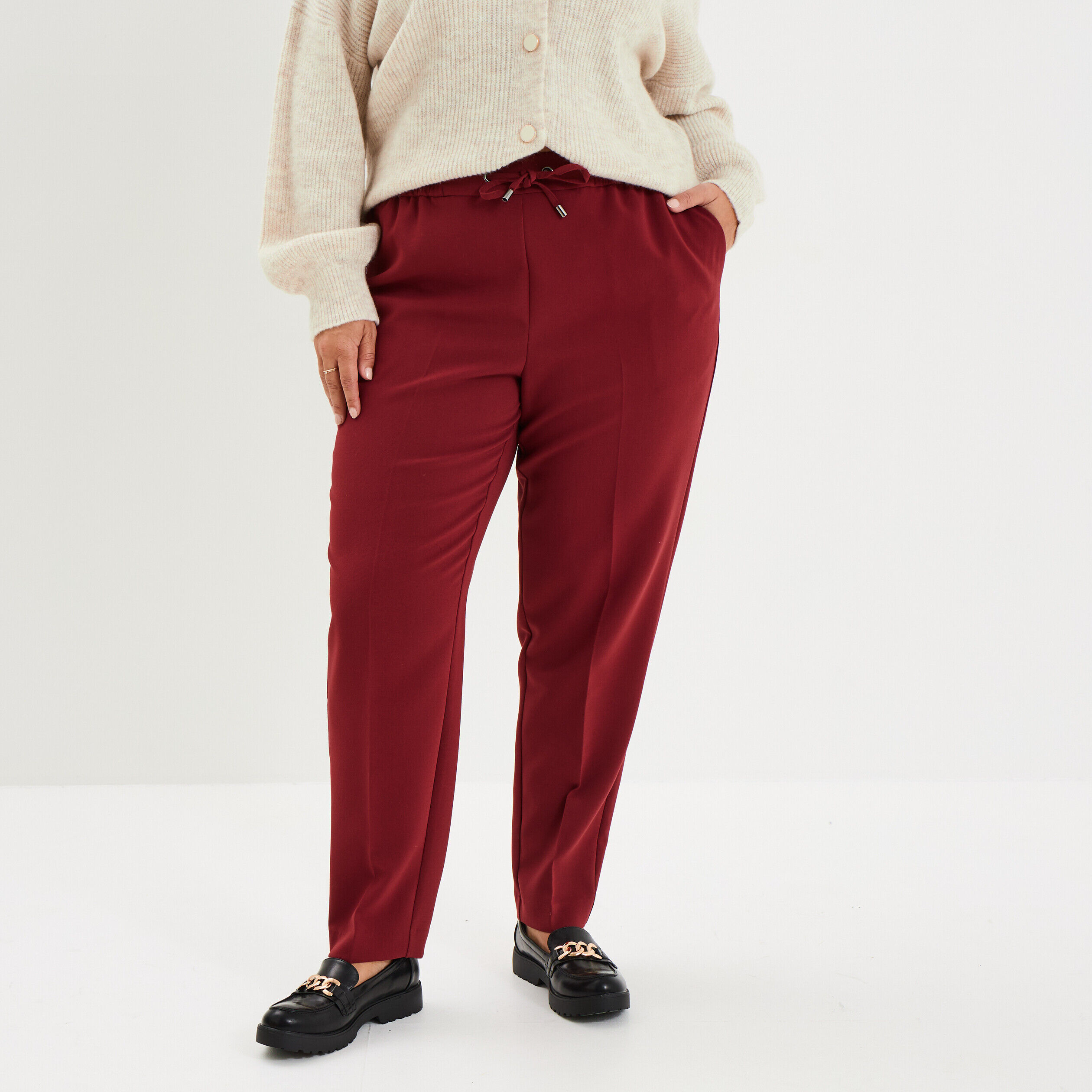 Pantalon city paperbag taille élastiquée bordeaux femme grande taille MODAVISTA
