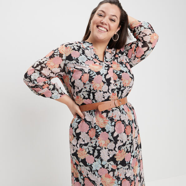Robe droite ceinturée noir femme grande taille