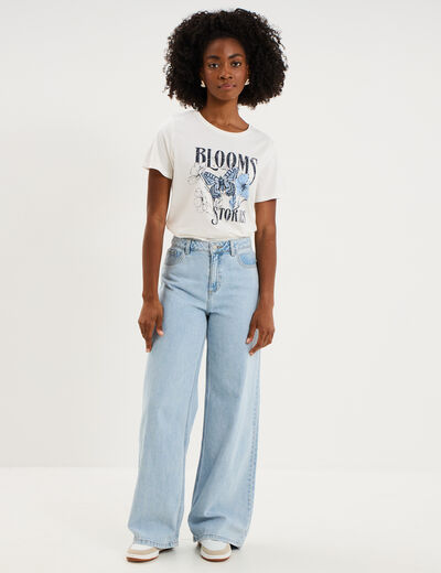 T-shirt ajust&eacute; manches courtes coton blanc femme