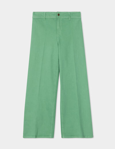 Pantalon flare 7/8ème taille haute coton vert menthe femme