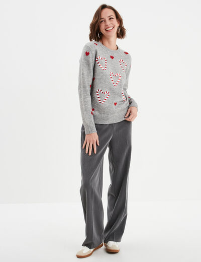 Pull No&euml;l avec sequins et col rond gris clair femme