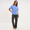 T-shirt col rond manches courtes coton bleu lavande femme