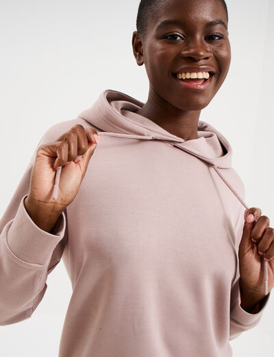Sweat hoodie manches longues &agrave; capuche marron clair femme
