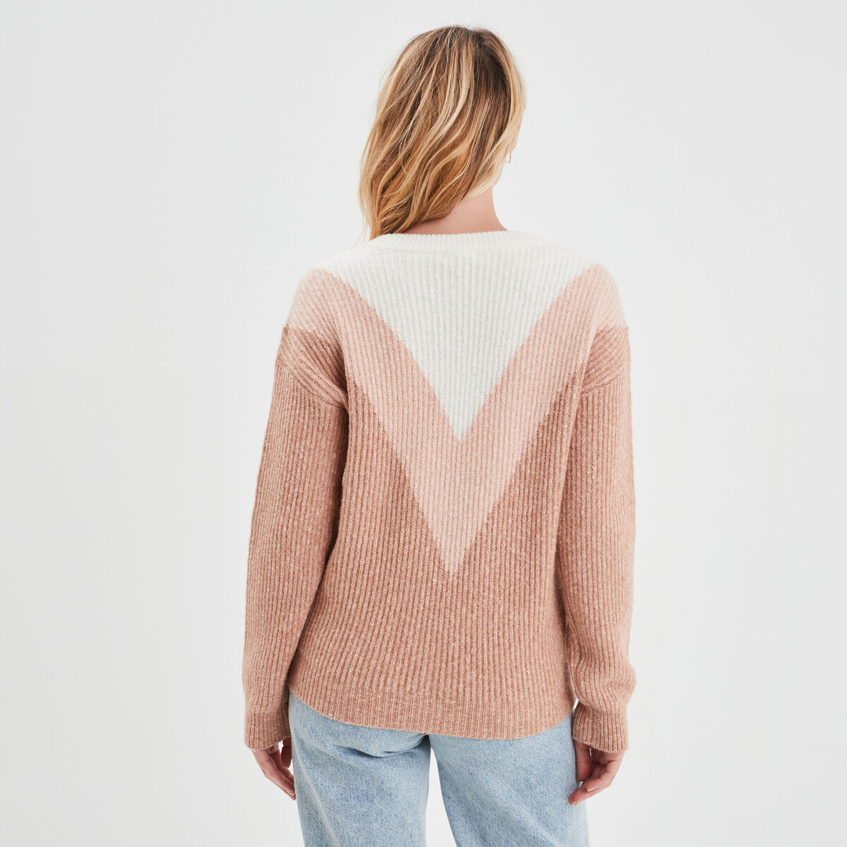 Pull manches longues col rond rose clair femme