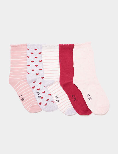 Lot 5 paires chaussettes à motif rose fille