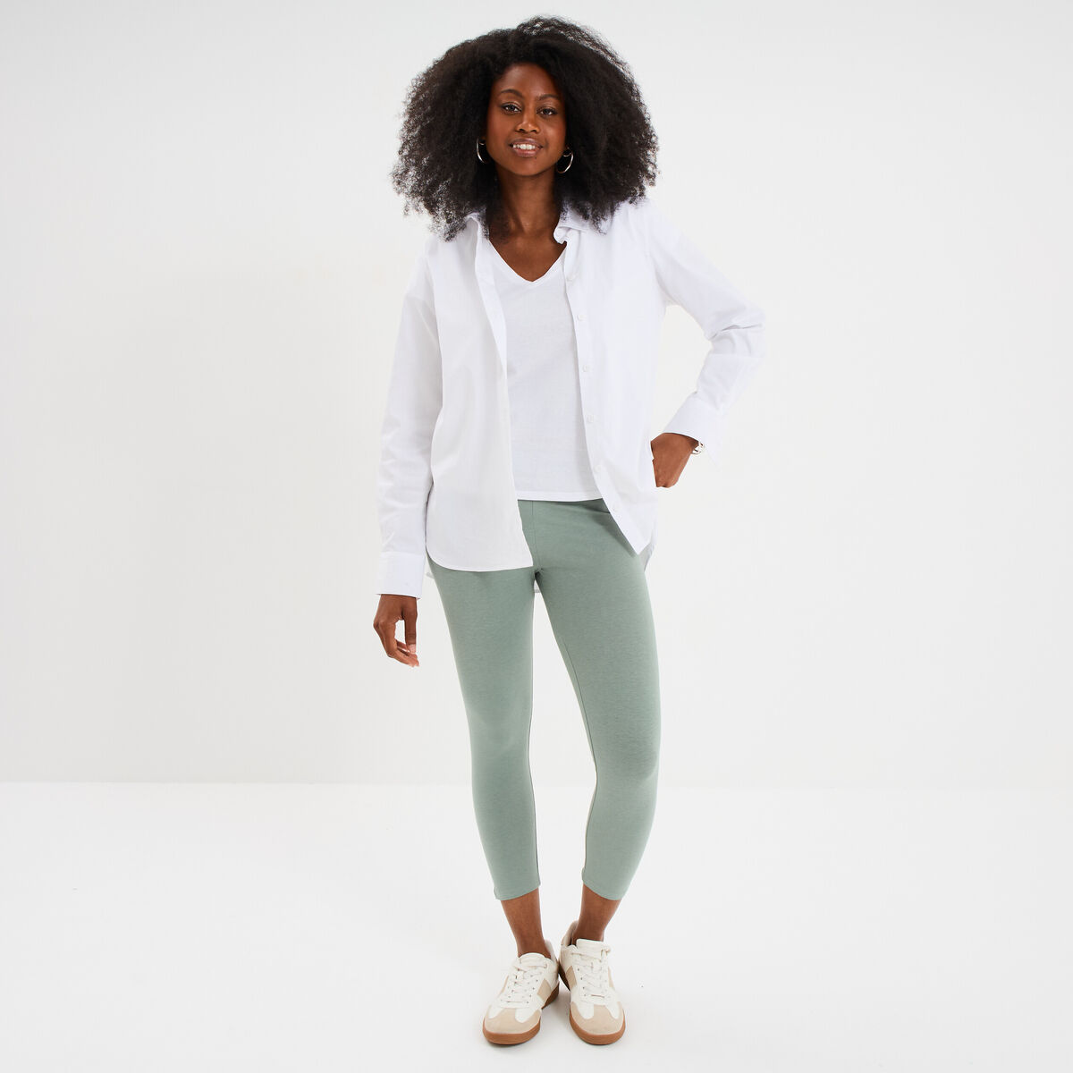 Legging 7/8 &egrave;me taille &eacute;lastiqu&eacute;e vert pastel femme