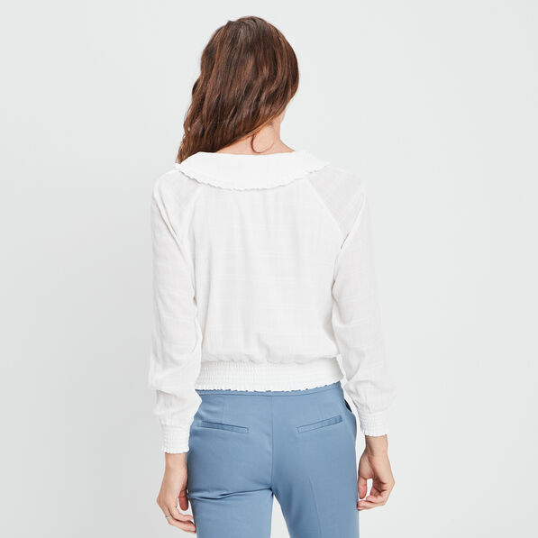 Blouse smocké col claudine ivoire femme