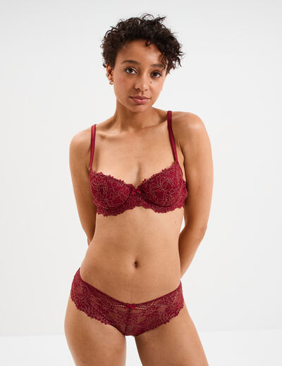 Soutien-gorge emboîtant paddé dentelle rouge foncé femme