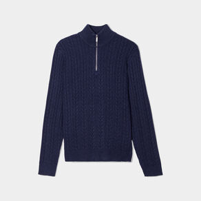 Pull col camionneur à torsades bleu marine homme