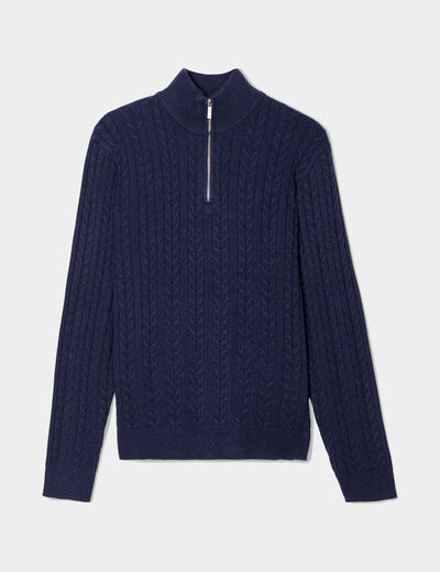 Pull col camionneur à torsades bleu marine homme