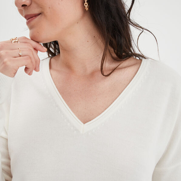 pull col en v manches longues blanc femme Pull col en V manches longues blanc femme