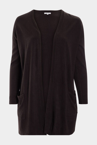Gilet mi-long avec col en V noir femme grande taille