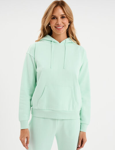 Sweat hoodie molleton &agrave; capuche vert clair femme