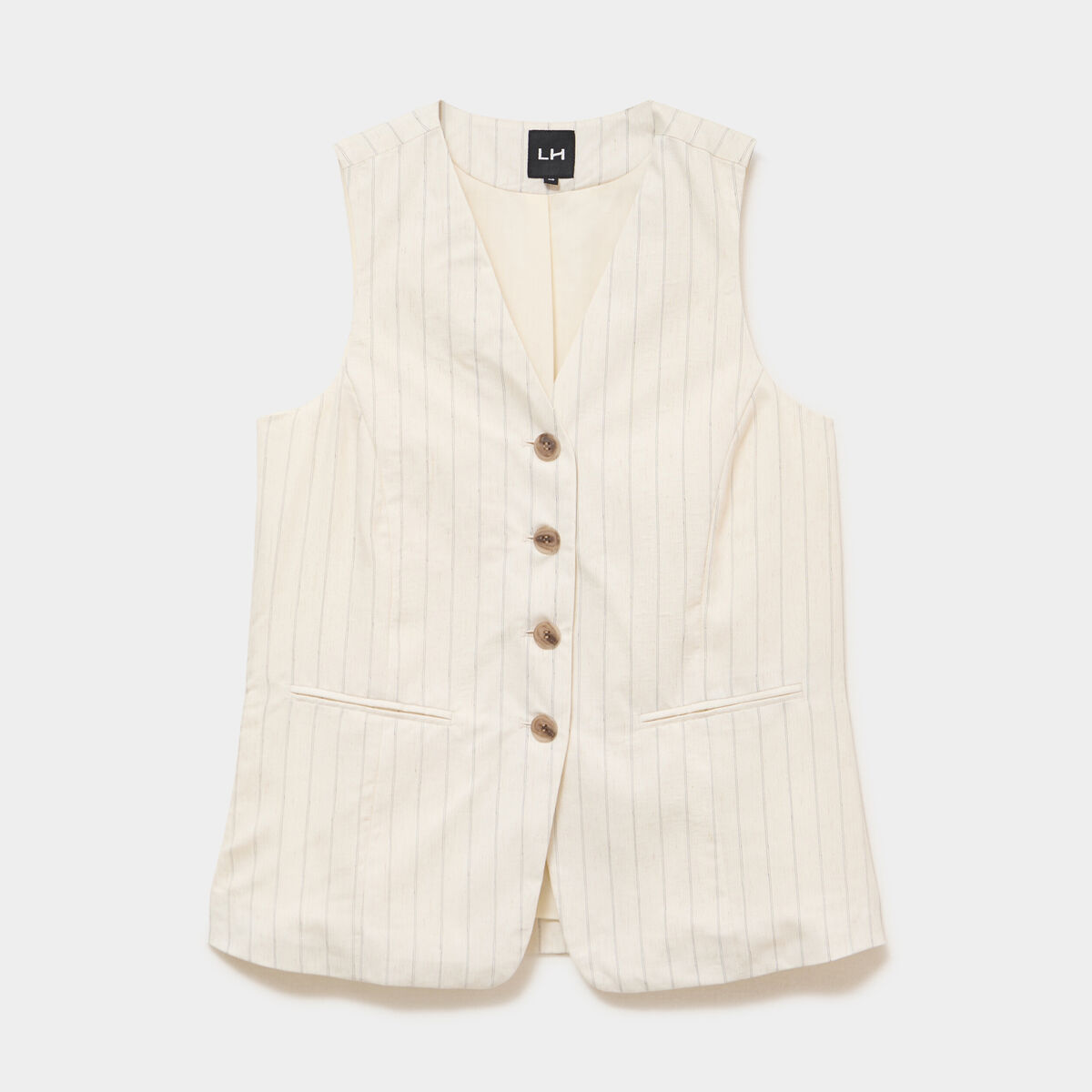 Veste sans manches ajust&eacute;e boutonn&eacute;e ecru femme